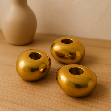 Trio Porta-Velas em Cerâmica - Dourado